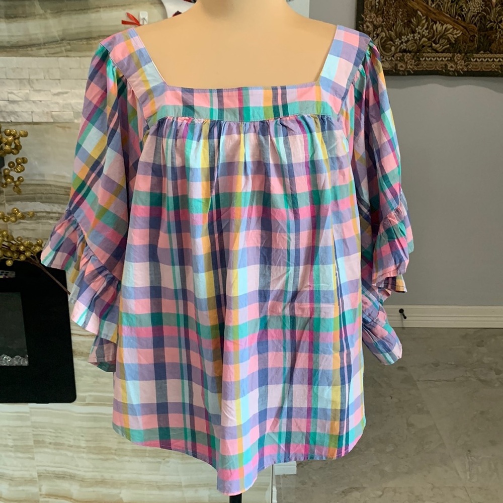 Terra &‎ Sky Plaid Spring/Summer Top. Size 2X (234)